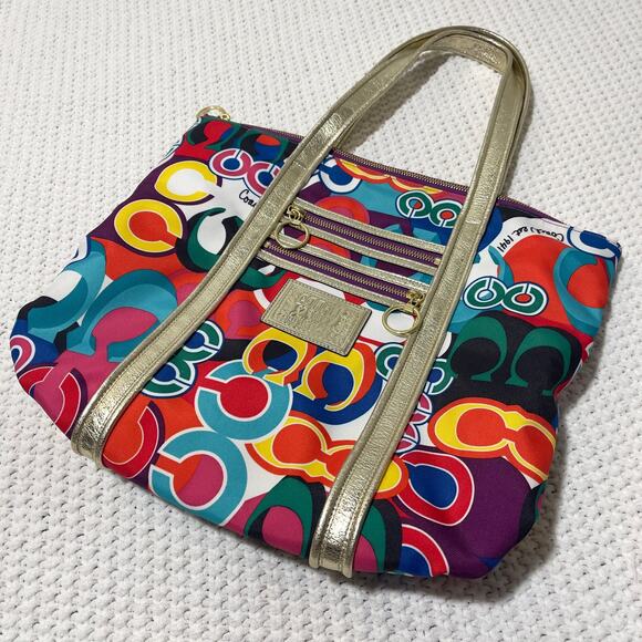 Coach Poppy Signature C Glam Tote Bag Purse Multicolor - Picture 5 of 13